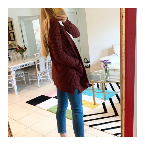 Massimo Sweaters - Warm burgundy cardigan with pockets